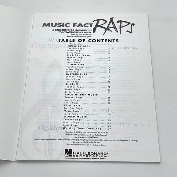 Hal Leonard Music Fact RAPZ Book & CD Pak + Reproducibles Learning FUNdamentals - Picture 3 of 4